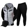 Imagem de Conjunto Jaqueta Com Ziper Calça Jogger Moletom Boné Camurça