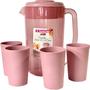 Imagem de Conjunto Jarra com Tampa 2l e 4 Copos 270ml Plástico Rosa Vac Freezer Sanremo