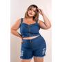 Imagem de Conjunto jeans com lycra plus size estiloso blusa e short 