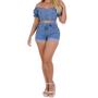 Imagem de Conjunto Jeans Feminino Short e Cropped Jeans Modelo Sensação