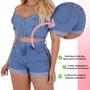 Imagem de Conjunto Jeans Feminino Short e Cropped Jeans Modelo Sensação