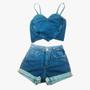 Imagem de Conjunto Jeans Liso Short e Cropped Coração De Alça