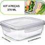 Imagem de Conjunto Kit 4 Potes Vidro Hermético Retangular 370ml