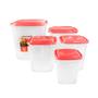 Imagem de Conjunto Kit 5 Potes Com Tampa Vermelho Arroz Feijão Café Açúcar Grãos
