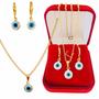 Imagem de Conjunto Kit Presente Brinco e Colar Olho Grego Semijoia Folheada a Ouro 18k