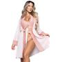 Imagem de Conjunto Lingerie Com Aro Sem bojo e Robe feminino Sexy em Renda e Tule Combo Linha Noite