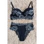 Imagem de Conjunto lingerie com bojo micro Fibra e renda Bicolor.