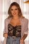 Imagem de Conjunto Lingerie Corselete com Mangas Removíveis e Calcinha String em Semi Fio de Renda