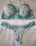 Imagem de Conjunto Lingerie de Renda Calcinha Fio Duplo Sutiã com Bojo e Aro Cores Claras - Tamanho G