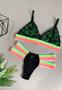 Imagem de Conjunto Lingerie Sem Bojo Calcinha Sutiã Renda Neon Tiras Elástico