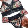 Imagem de Conjunto Lingerie Sutiã Sem Bojo Floral Renda Microfibra Top