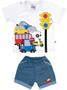 Imagem de Conjunto Masculino Bebê Camiseta Carros C/ Bermuda Em Moletinho Zig Zag P Ao G