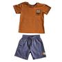 Imagem de Conjunto Masculino de Camiseta de Malha e Bermuda de Moletom sem Felpa Cores Marron e Cinza - Up Baby