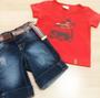 Imagem de Conjunto masculino infantil bermuda jeans e camiseta cor vermelha - azul marca bela fase moda bebê