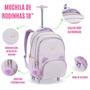 Imagem de Conjunto Material Escolar Mochila C/ Rodinhas + Lancheira Térmica + Estojo Porta Lápis Caneta Apontador Aulas Resistente Menina Feminina