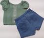 Imagem de Conjunto Menina Blusa Bordado + Shorts Jeans Paraiso 15618