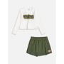 Imagem de Conjunto Menina Momi Blusa em Algodão e Shorts Saia em Moletom - Off/Verde Militar