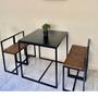 Imagem de Conjunto Mesa 4 Cadeiras Pequena Estofado Marrom Industrial Black Box