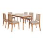 Imagem de Conjunto Mesa Cimol Ficus 180x90cm com 6 Cadeiras em Madeira e Tecido Linho - Madeira/Cinza