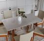 Imagem de Conjunto Mesa Com Vidro Pés Madeira Maciça 6 Cadeiras Madeira Dakota Tecido A40