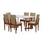 Imagem de Conjunto Mesa Com Vidro Pés Madeira Maciça 6 Cadeiras Madeira Dakota Tecido A40