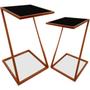 Imagem de Conjunto Mesa De Canto Industrial Dupla Lateral Sieger Decoração Para Sala Cobre e Preto