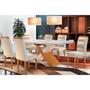 Imagem de Conjunto: Mesa de Cozinha Imperatriz Tampo Madeirado c/ Vidro Curvo 180x90 e 6 Cadeiras Imperatriz Imbuia/Suede Creme - Rufato