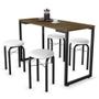 Imagem de Conjunto Mesa de Cozinha Prattica Industrial 120cm com 4 Banquetas F02 Castanho/Branco - Mpozenato