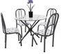 Imagem de Conjunto Mesa de cozinha Sala de Jantar M-QUE redonda 90cm Vidro incolor de 8mm + 4 cadeiras Bx reforçadas cor Craqueada cinza assento Floral branco U