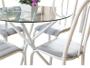 Imagem de Conjunto Mesa de cozinha Sala de Jantar Monik redonda 90cm Vidro incolor de 8mm + 4 cadeiras Bx Top cor Branca assento Listrado Ultimas unds no valor