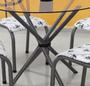 Imagem de Conjunto Mesa de cozinha Sala de Jantar Munich redonda 90cm Vidro incolor de 8mm + 4 cadeiras Bx reforçadas cor Chumbo cinza estampa Floral branco tem