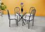 Imagem de Conjunto Mesa de cozinha Sala de Jantar Munich redonda 90cm Vidro incolor de 8mm + 4 cadeiras Bx reforçadas cor Chumbo cinza estampa Floral branco tem
