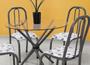 Imagem de Conjunto Mesa de cozinha Sala de Jantar Munich redonda 90cm Vidro incolor de 8mm + 4 cadeiras Bx Top cor Craqueada cinza assento no Floral branco Ulti