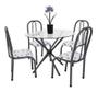 Imagem de Conjunto Mesa de cozinha Sala de Jantar Munich redonda 90cm Vidro incolor de 8mm + 4 cadeiras Bx Top cor Craqueada cinza assento no Floral branco Ulti