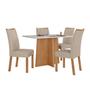 Imagem de Conjunto Mesa de Jantar Celebrare 1,20 c/ vidro e 4 cadeiras Apogeu Tecido Veludo Naturale Creme Amendoa Clean/off White