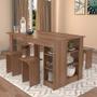 Imagem de Conjunto Mesa de Jantar com Bancos 140x80cm 03 prateleiras B21 Nova Móbile