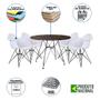 Imagem de Conjunto Mesa de Jantar Eames Eiffel Redonda 90cm Amêndoa com 4 Poltronas Pretas Ferro Preto