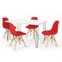 Imagem de Conjunto Mesa de Jantar Hairpin 130x80 Branca com 4 Cadeiras Eames Eiffel - Vermelho