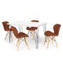 Imagem de Conjunto Mesa de Jantar Hairpin 130x80 Branca com 4 Cadeiras Eiffel Slim - Marrom