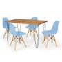 Imagem de Conjunto Mesa de Jantar Hairpin 130x80 Natural com 4 Cadeiras Eames Eiffel - Azul Claro