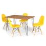 Imagem de Conjunto Mesa de Jantar Hairpin 130x80 Natural com 4 Cadeiras Eiffel Botonê - Amarelo