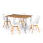 Imagem de Conjunto Mesa de Jantar Hairpin 130x80 Natural com 4 Cadeiras Eiffel Leda - Branco