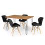 Imagem de Conjunto Mesa de Jantar Hairpin 130x80 Natural com 4 Cadeiras Eiffel Slim - Preto