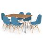 Imagem de Conjunto Mesa de Jantar Hairpin 130x80 Natural com 6 Cadeiras Eiffel Botonê - Turquesa