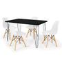 Imagem de Conjunto Mesa de Jantar Hairpin 130x80 Preta com 4 Cadeiras Eames Eiffel - Branco