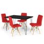 Imagem de Conjunto Mesa de Jantar Hairpin 130x80 Preta com 4 Cadeiras Eiffel Gomos - Vermelho