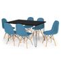 Imagem de Conjunto Mesa de Jantar Hairpin 130x80 Preta com 6 Cadeiras Eiffel Botonê - Turquesa