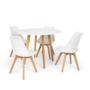 Imagem de Conjunto Mesa de Jantar Laura 100cm Branca com 4 Cadeiras Eames Wood Leda - Branca