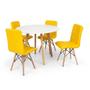 Imagem de Conjunto Mesa de Jantar Laura 100cm Branca com 4 Cadeiras Eiffel Gomos - Amarela