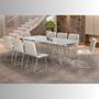 Conjunto Mesa de Jantar Milão Off White com 8 Cadeiras Cristal Couro Pérola Metal Champanhe - C&M Decor Imagem de Conjunto Mesa de Jantar Milão Off White com 8 Cadeiras Cristal Couro Pérola Metal Champanhe